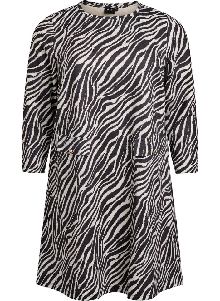 FLASH - Short A-line dress with 7/8 sleeves, Black, Packshot image number 0