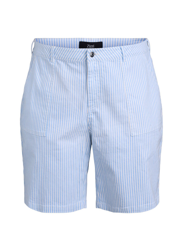 Striped Bermuda shorts with high waist, Light Blue, Packshot image number 0