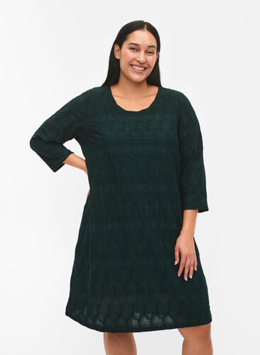 FLASH - Dress with texture and 3/4 sleeves, Scarab, Model image number 0