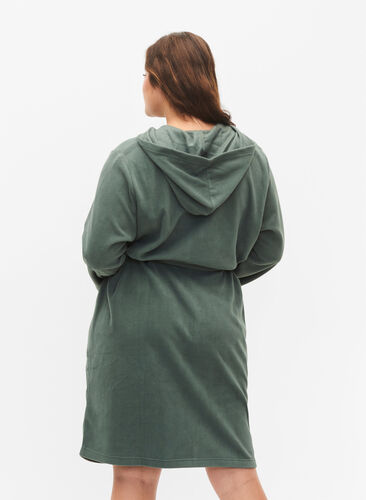 Bathrobe with zipper and hood, Balsam Green, Model image number 1