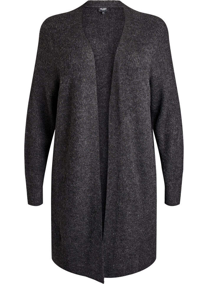 FLASH - Long ribbed cardigan with an open front, Dark Grey, Packshot image number 0