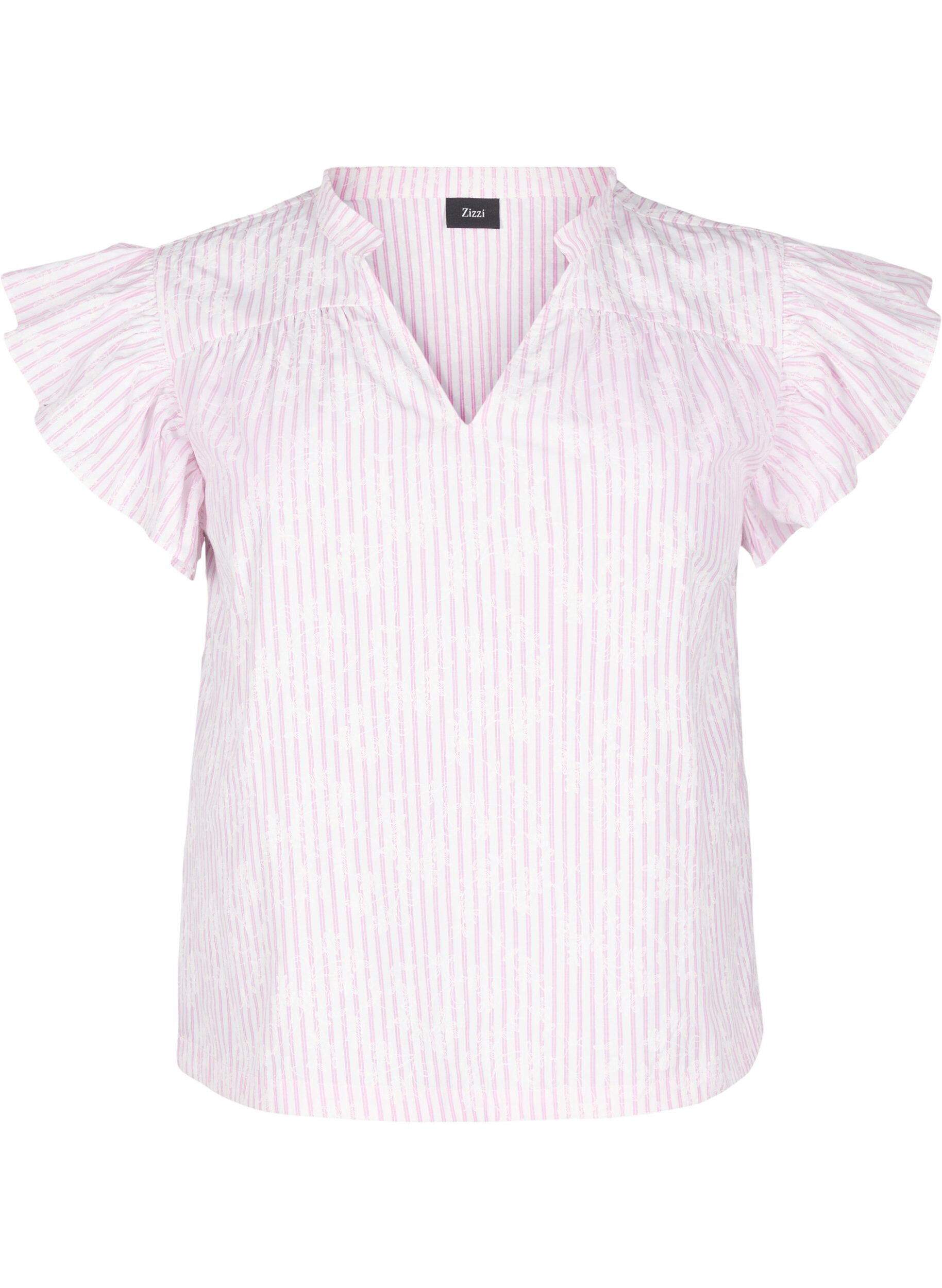Zizzifashion Sleeveless blouse with stripes and floral print, Pink, Packshot image number 0