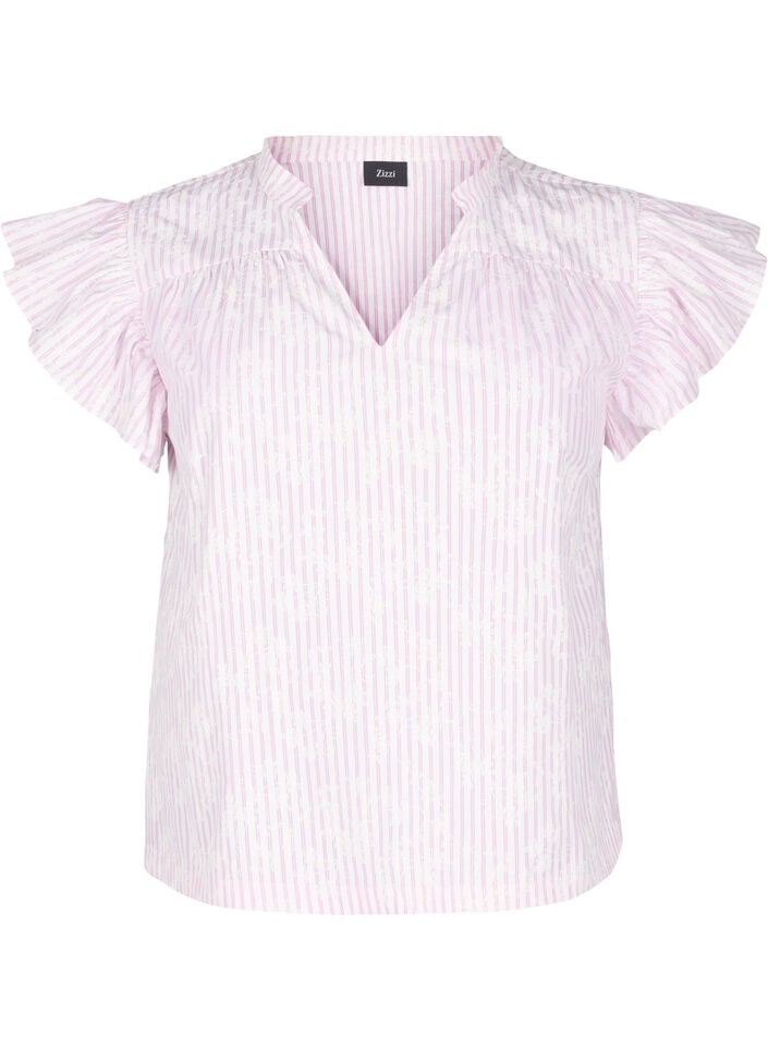 Sleeveless blouse with stripes and floral print, Pink, Packshot image number 0