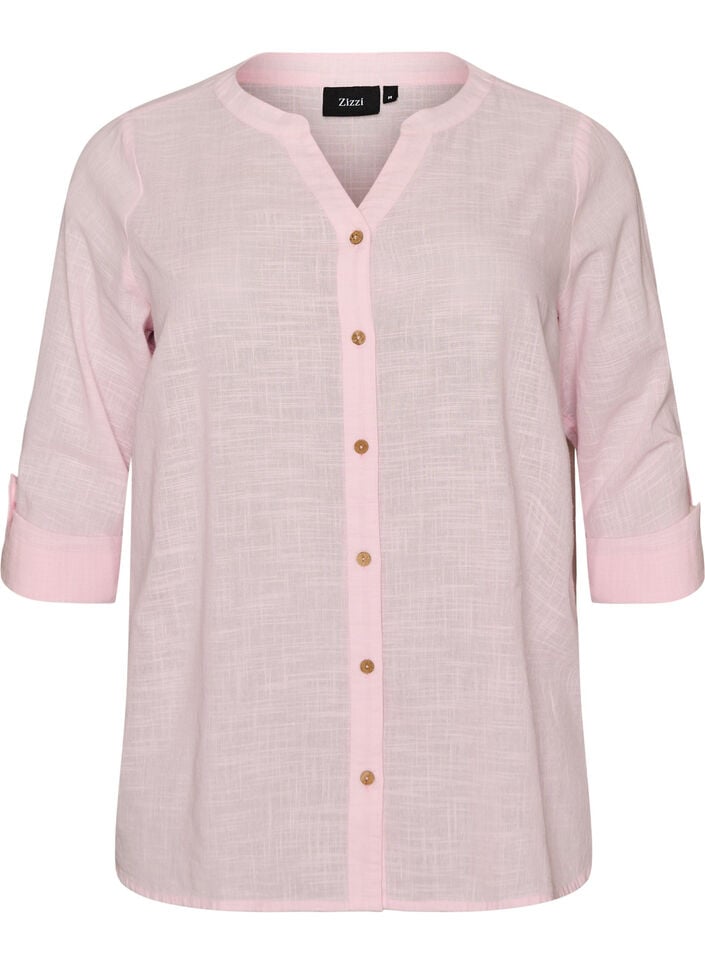 Cotton shirt blouse with a v-neck, Rose, Packshot image number 0