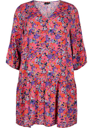 Viscose tunic with A-line cut, Pink Small FL. AOP, Packshot image number 0