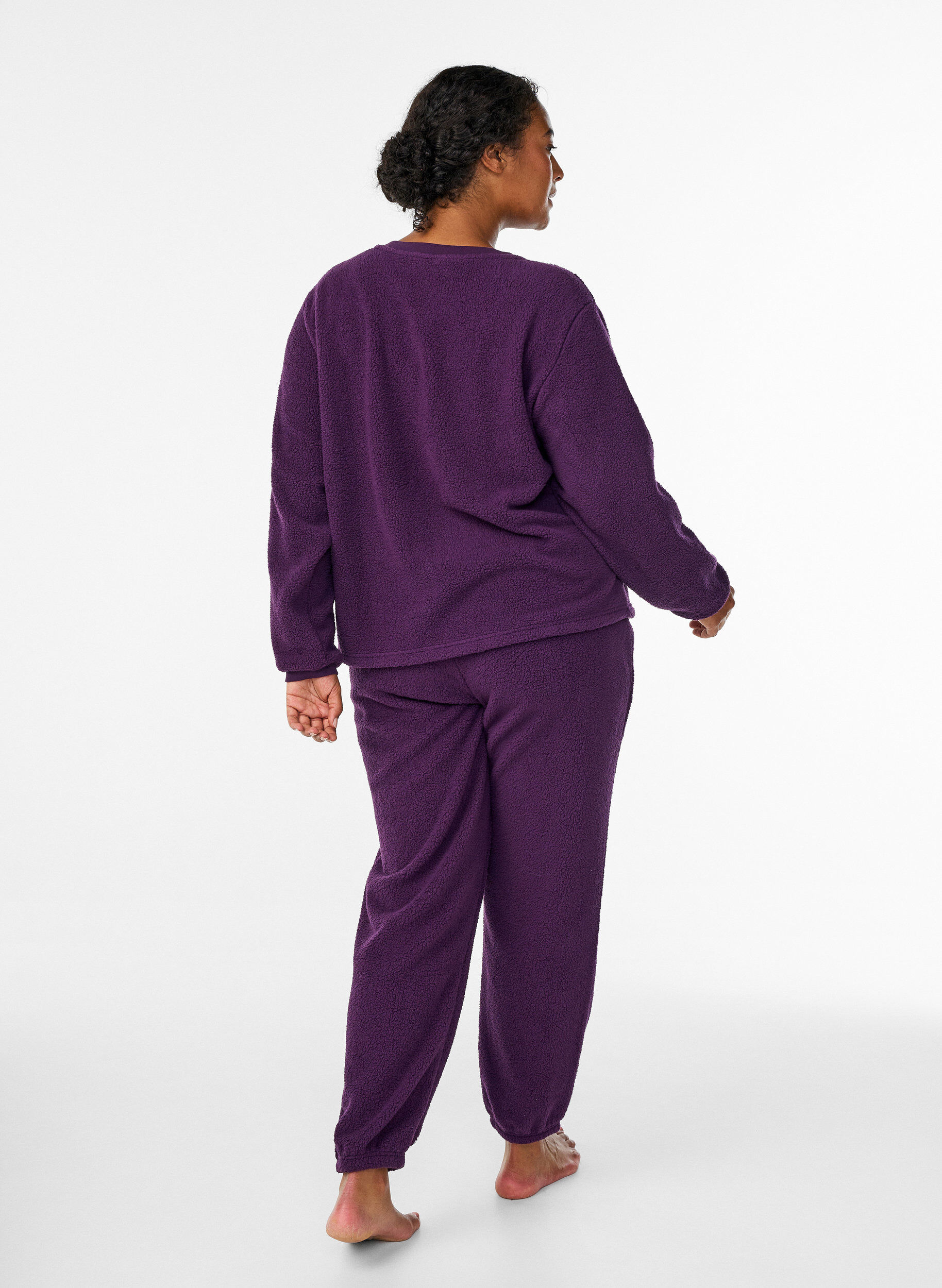 Zizzifashion High-waisted teddy fleece trousers, Purple, Model image number 1