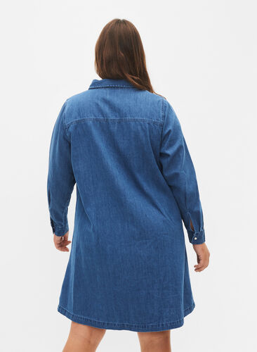 Denim dress with buttons, Blue denim, Model image number 1
