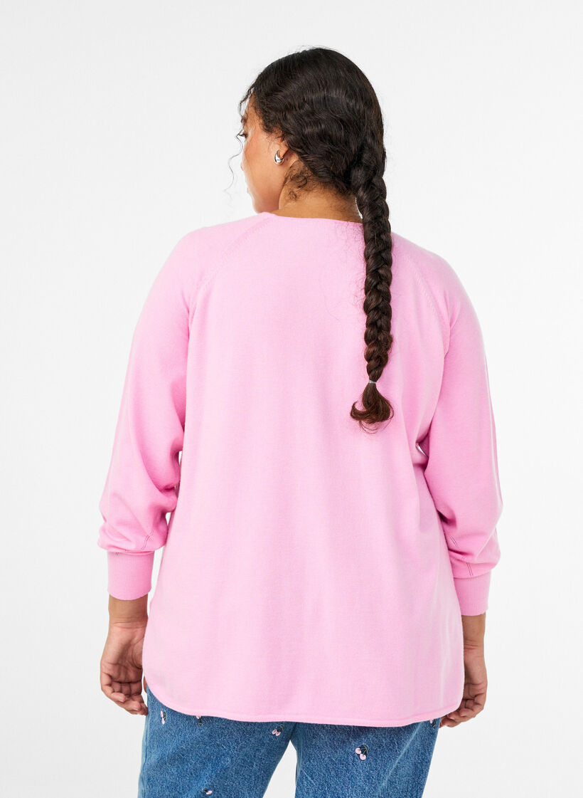 Knit blouse with round neck and knitted pattern, Pink, Model image number 2