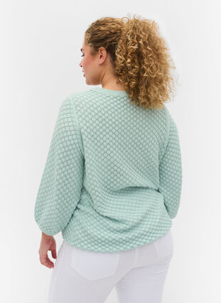 Patterned knitted blouse in organic cotton with 3/4 sleeves, Surf Spray, Model image number 1