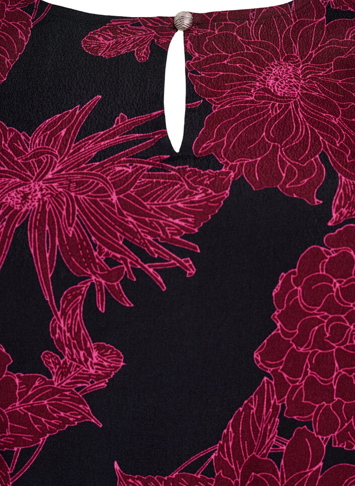 Viscose blouse with flower print and smocking, Dark Bordeaux, Packshot image number 2