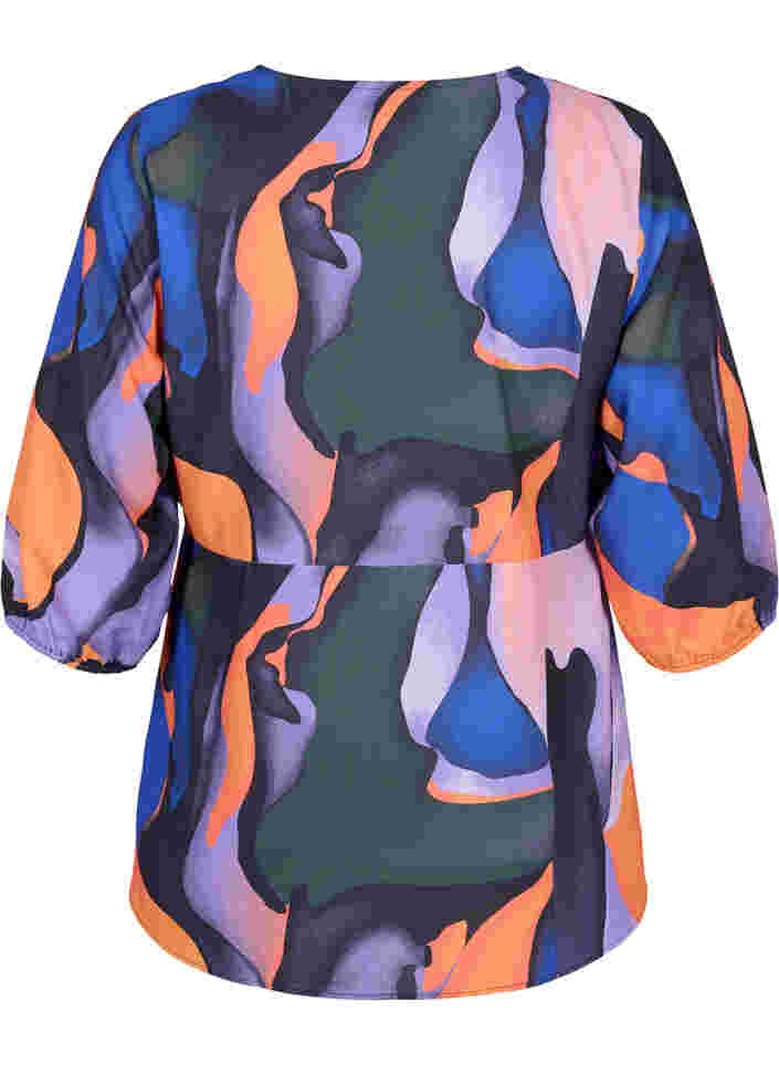Printed blouse with wrap-look and 3/4 sleeves, Big Scale Print, Packshot image number 1