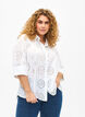 Shirt blouse with embroidery anglaise and 3/4 sleeves, Bright White, Model image number 0