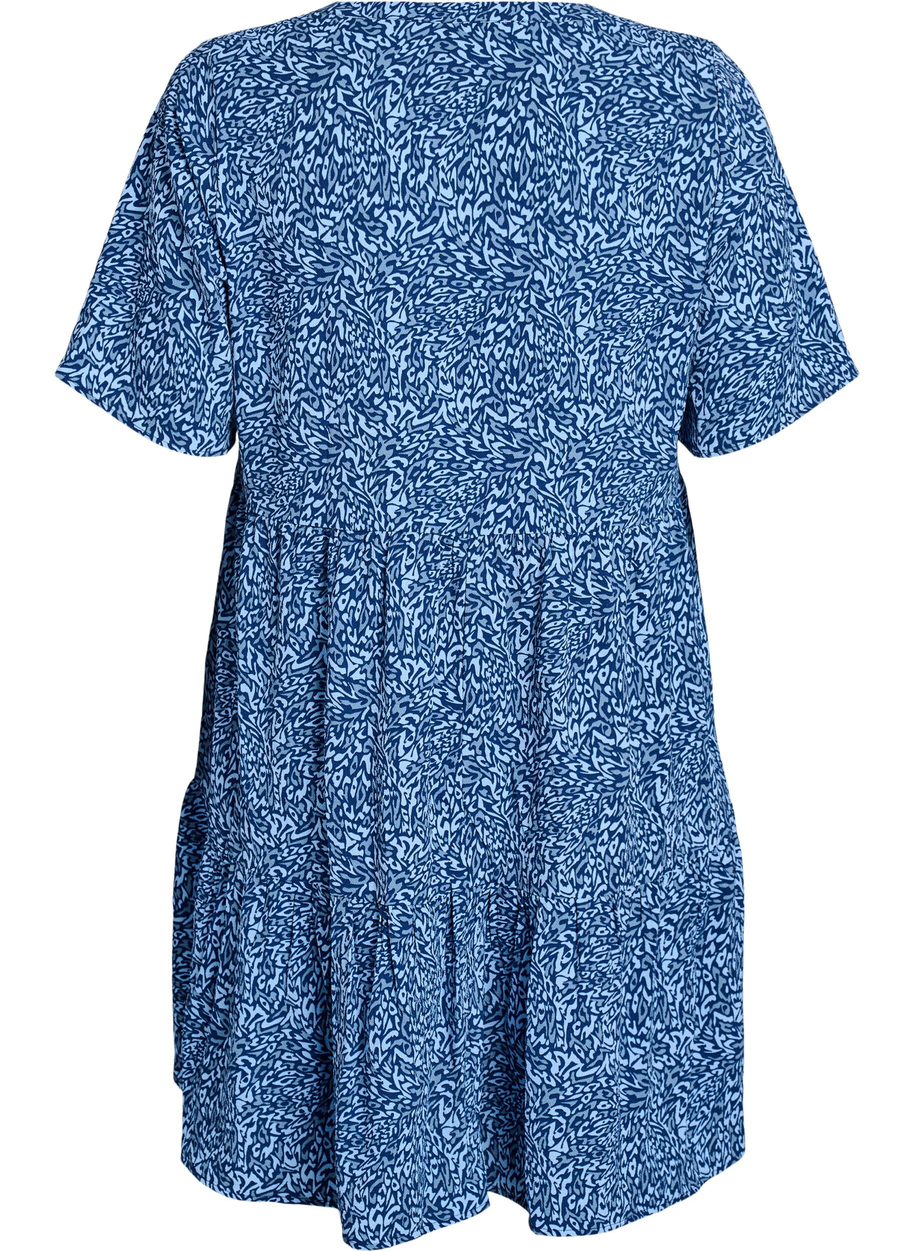 ZizzifashionShort sleeve dress with a-line and cutlines, Blue, Packshot image number 1