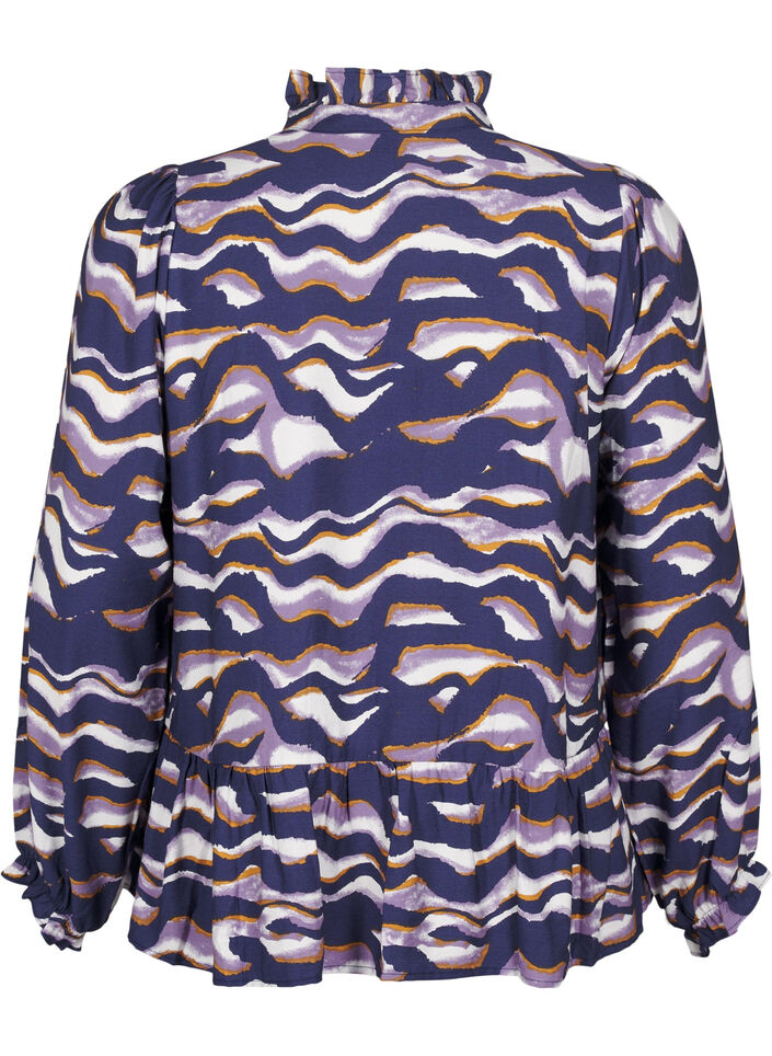 Blouse with print and an A-line shape, Blue, Packshot image number 1