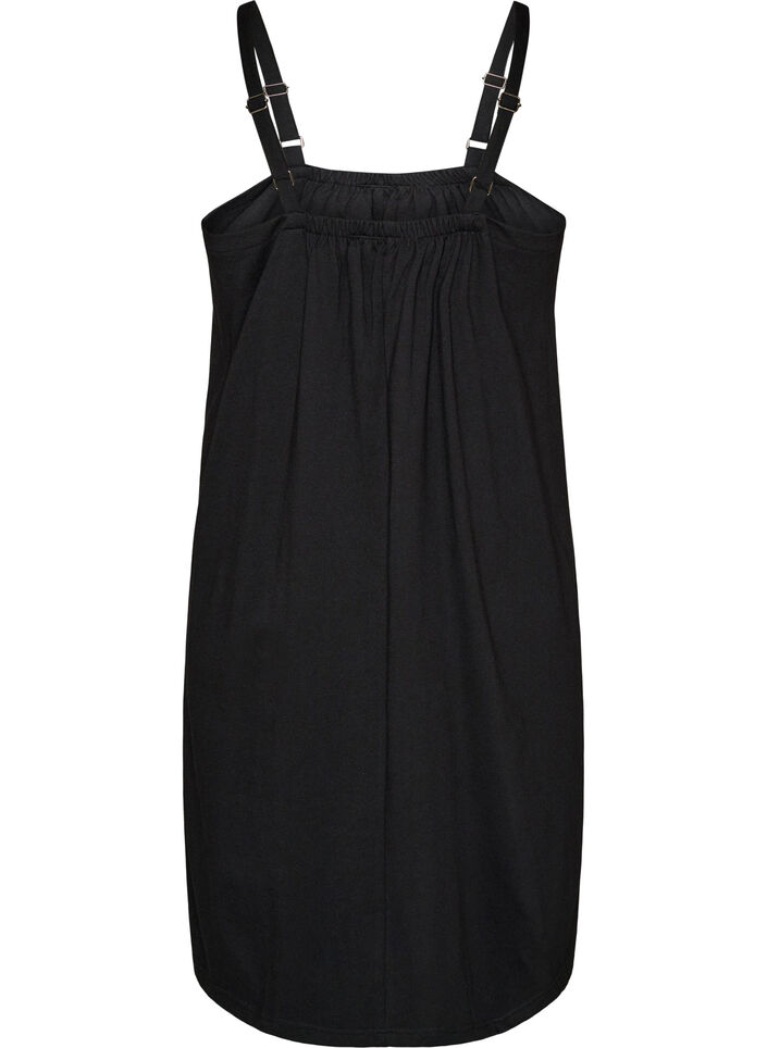 Knee-length strap dress in organic cotton, Black, Packshot image number 1