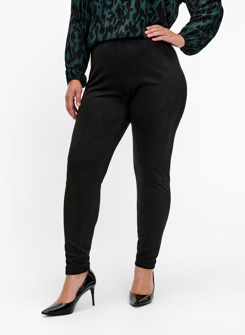 Leggings in imitation suede, Black, Model image number 2