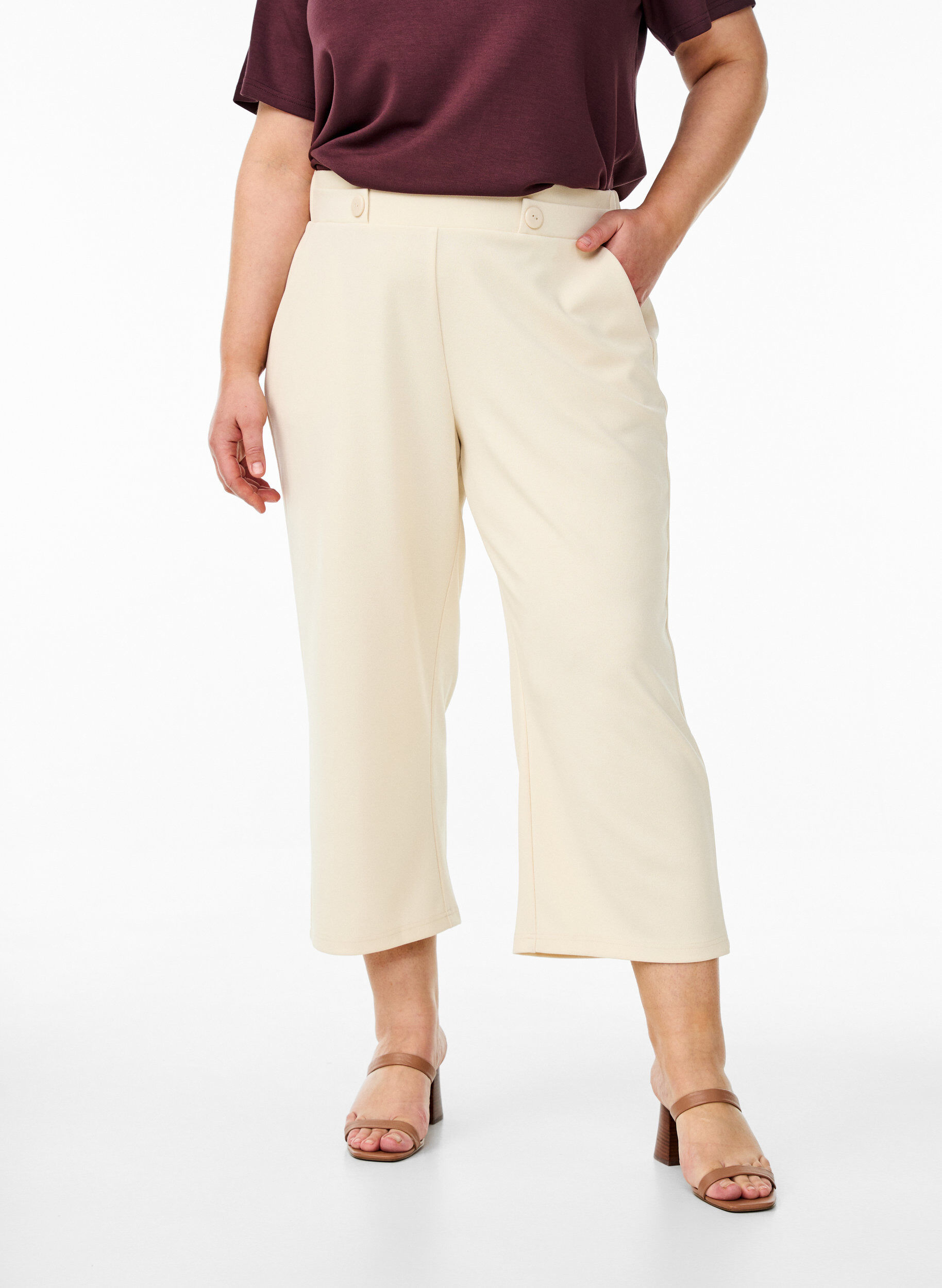 Zizzifashion Ankle length trousers with loose fit, Beige, Model image number 2