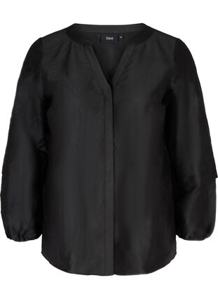 Textured jacket with v-neck, Black, Packshot image number 0
