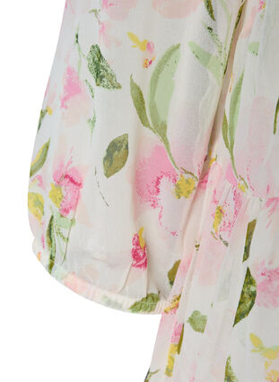 Tunic with floral print and lurex, White/Pink Flower, Packshot image number 3