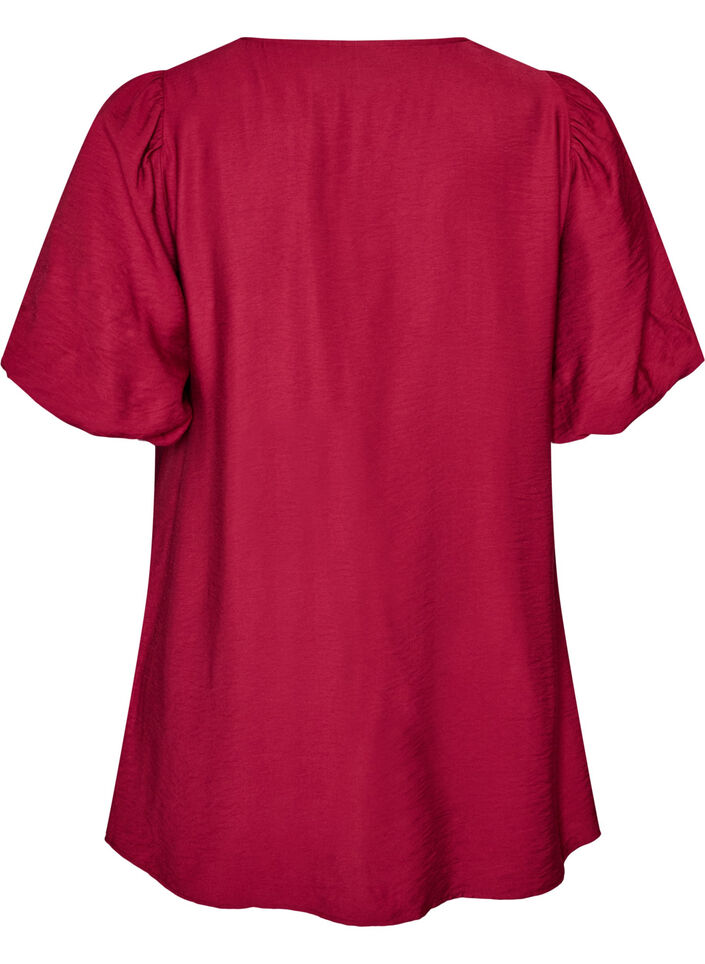 Tunic with balloon sleeves and a V-neck, Red, Packshot image number 1