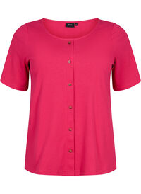 Short-sleeved ribbed t-shirt with buttons