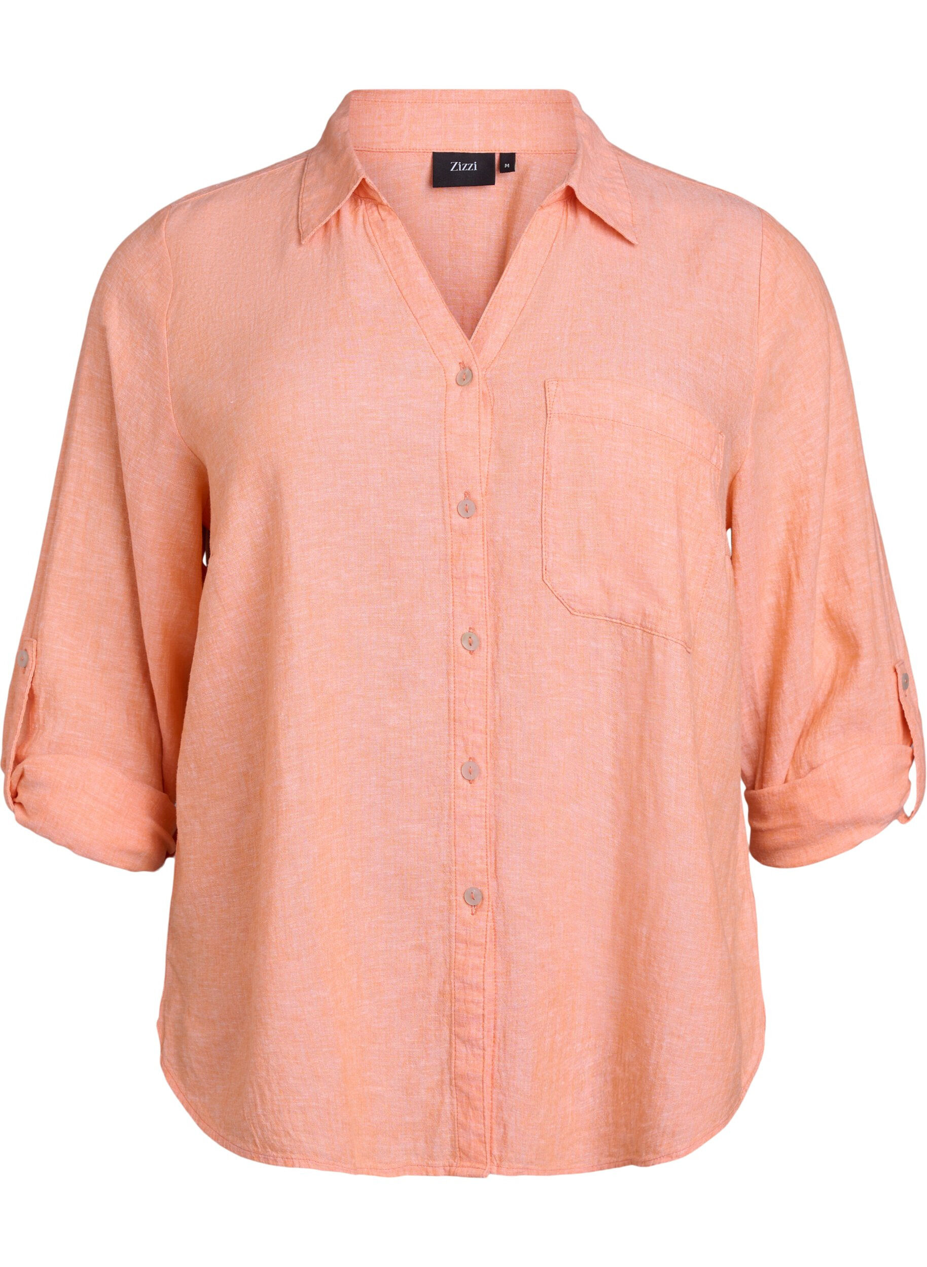 ZizzifashionShirt in linen and viscose with 3/4 sleeves, Coral, Packshot image number 0