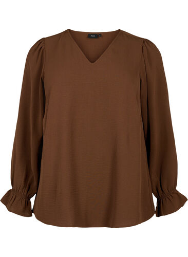 V-neck blouse with long sleeves, Chestnut, Packshot image number 0