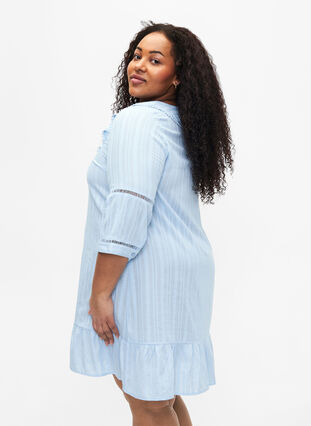 Cotton-viscose mix dress with 3/4 sleeves, Chambray Blue, Model image number 1