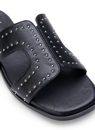 Flat slip-on wide fit sandals with studs, Black, Packshot image number 3