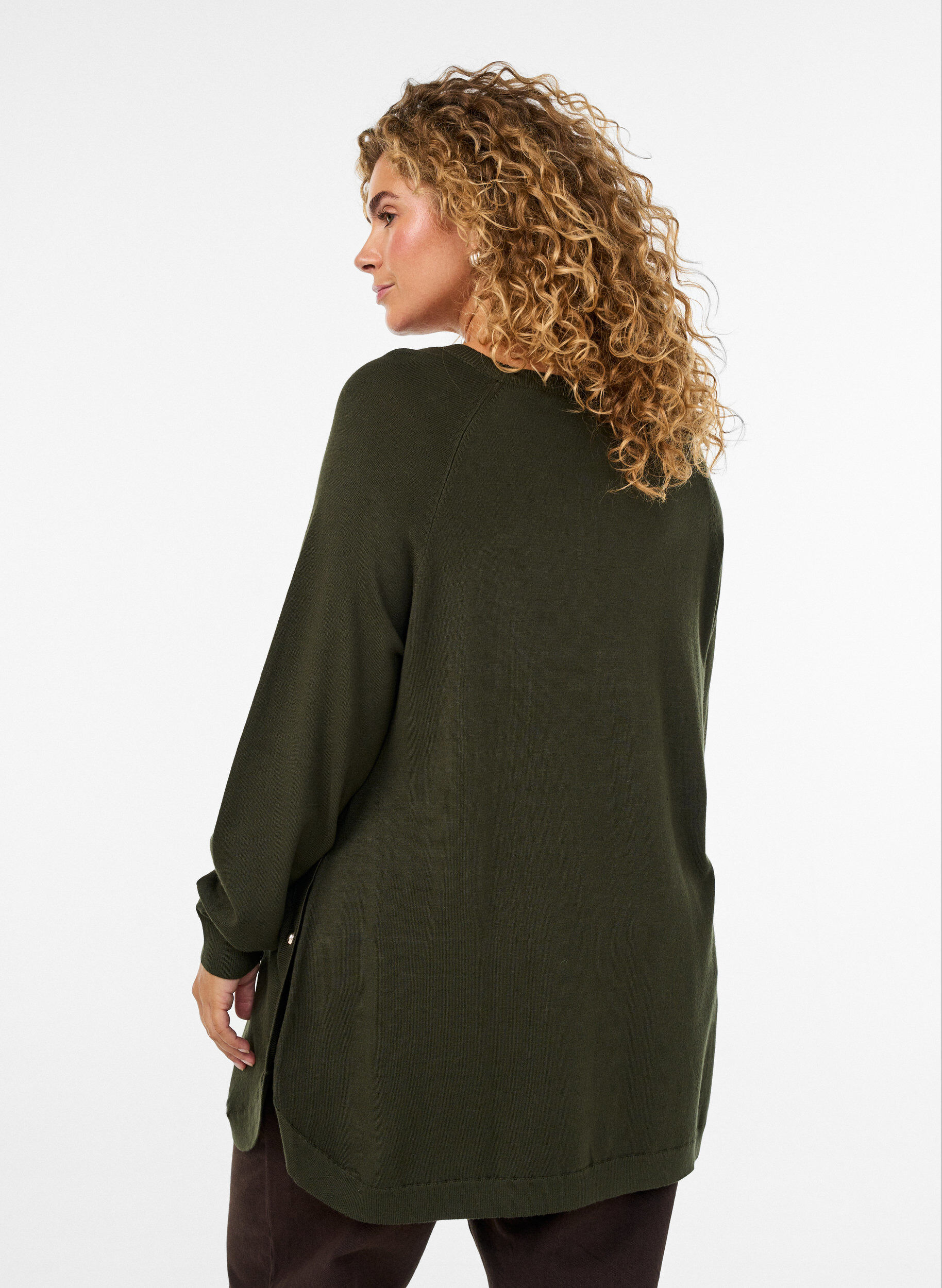 ZizzifashionKnitted blouse with side buttons, Green, Model image number 2