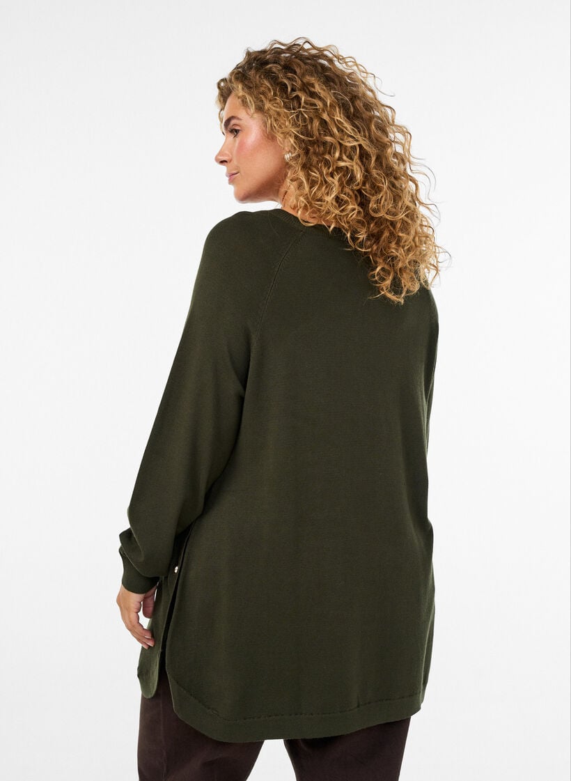 Knitted blouse with side buttons, Green, Model image number 2
