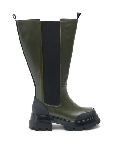 Wide fit leather boot with long shaft and elastic, Deep Depths, Packshot image number 0