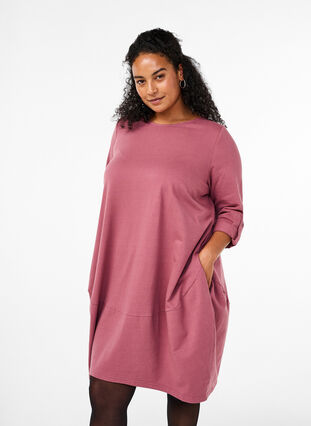Balloon dress in cotton with pockets - Rose - Sz. 40-64 - Zizzifashion Balloon dress in cotton with pockets - Rose - Sz. 40-64 - Zizzifashion