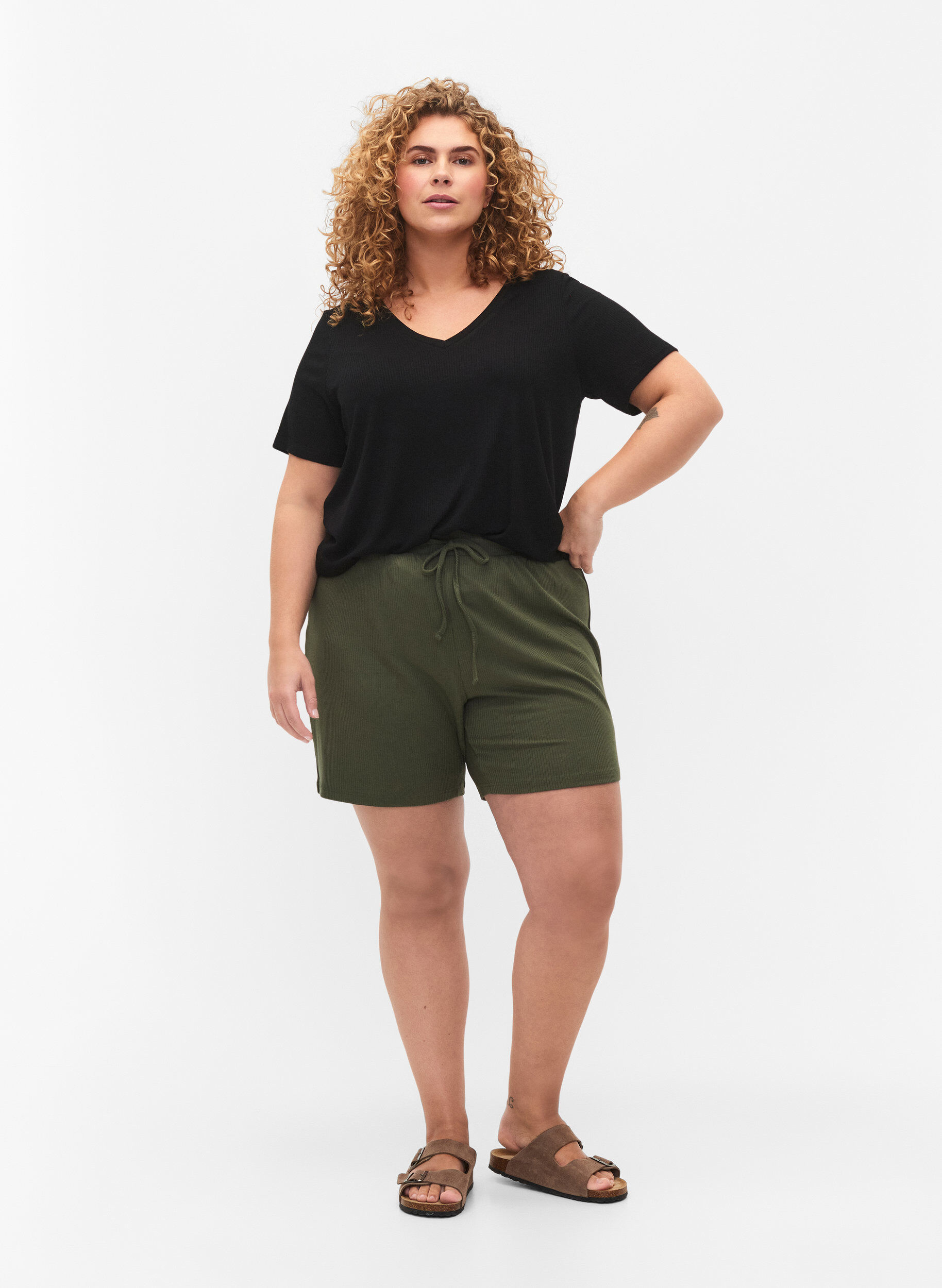 Zizzifashion Ribbed T-shirt with LENZING&trade; ECOVERO&trade; Viscose, Black, Model image number 2