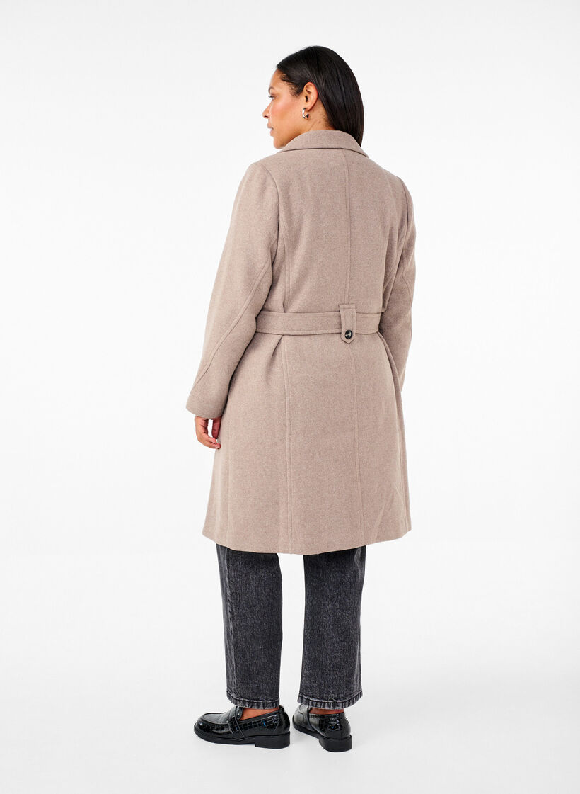 Long wool coat with belt, Moon Rock Mel. , Model image number 1