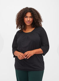 Cotton top with 3/4 sleeves, Black, Model