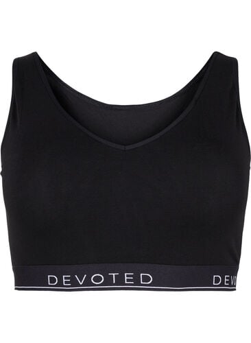 Cotton bra with v-neckline and text print, Black, Packshot image number 0
