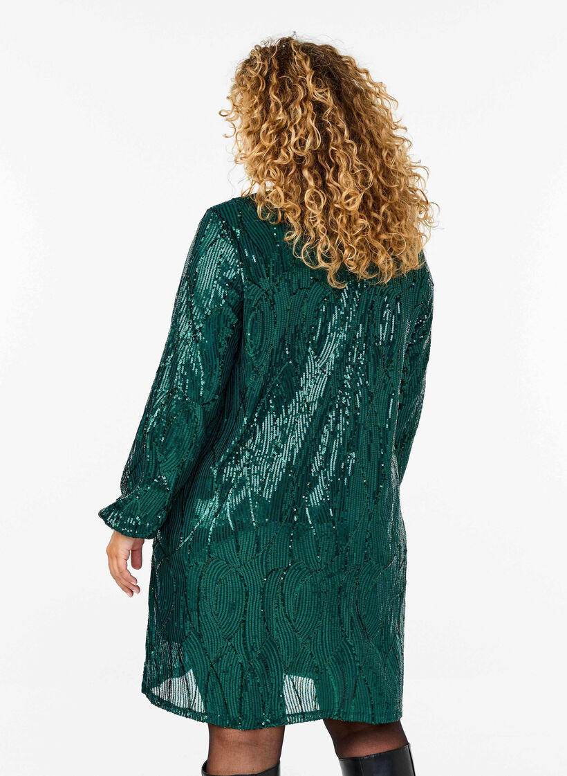 Long-sleeved sequin dress with pattern, Rain Forest, Model image number 1