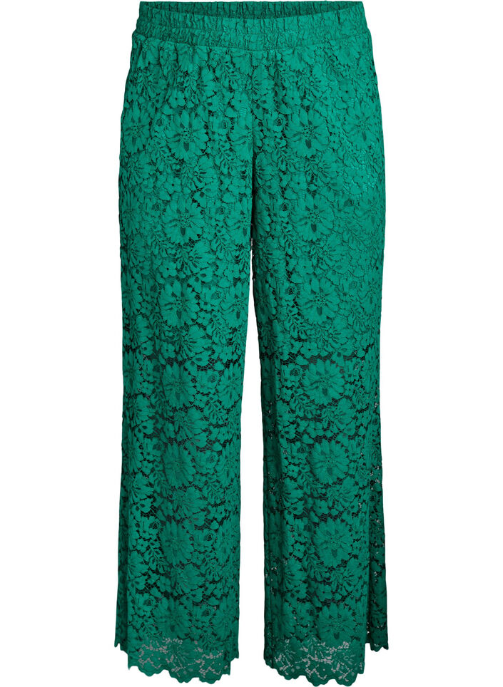 Lace trousers with a high waist and pockets, Green, Packshot image number 0