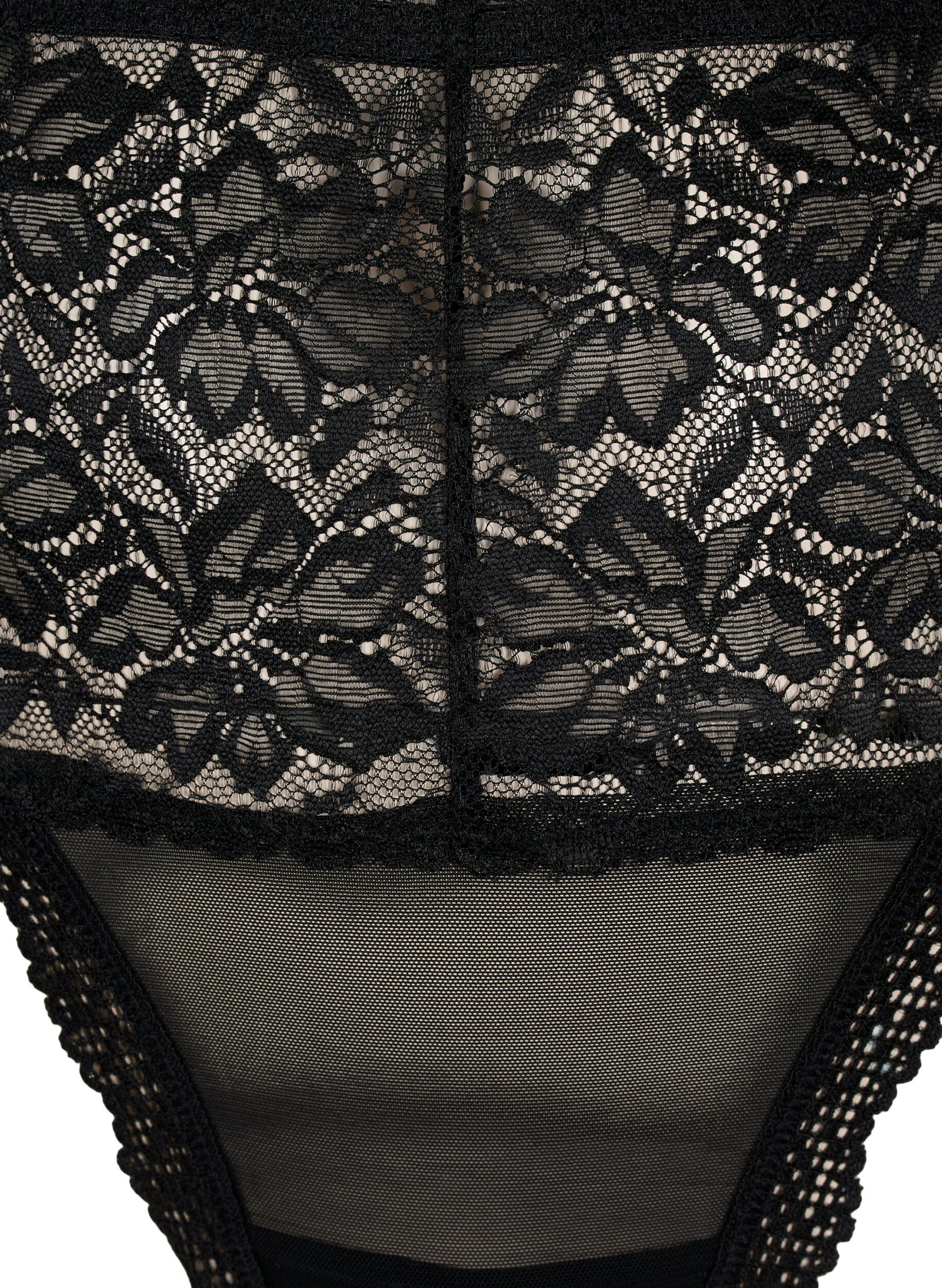 Zizzifashion Bottomless lace g-string with regular waist, Black, Packshot image number 2