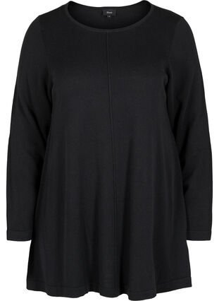Round neck knitted jumper in cotton blend, Black, Packshot image number 0