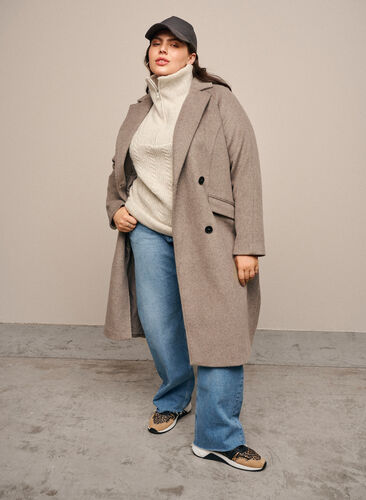 Wool coat with buttons and pockets, Moon Rock Mel., Image image number 0