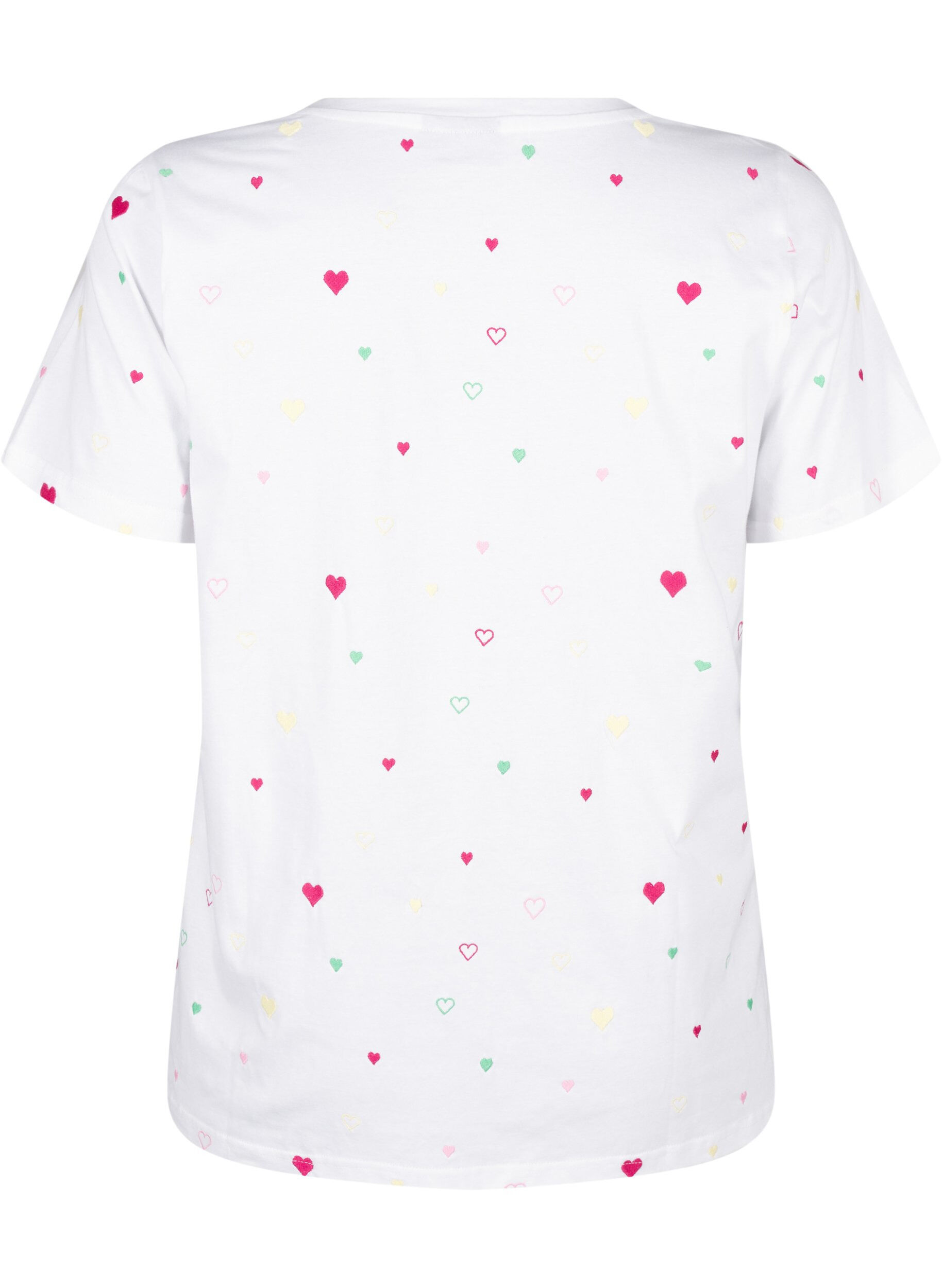 Zizzifashion Organic cotton T-shirt with hearts, White Heart Emb., Packshot image number 1