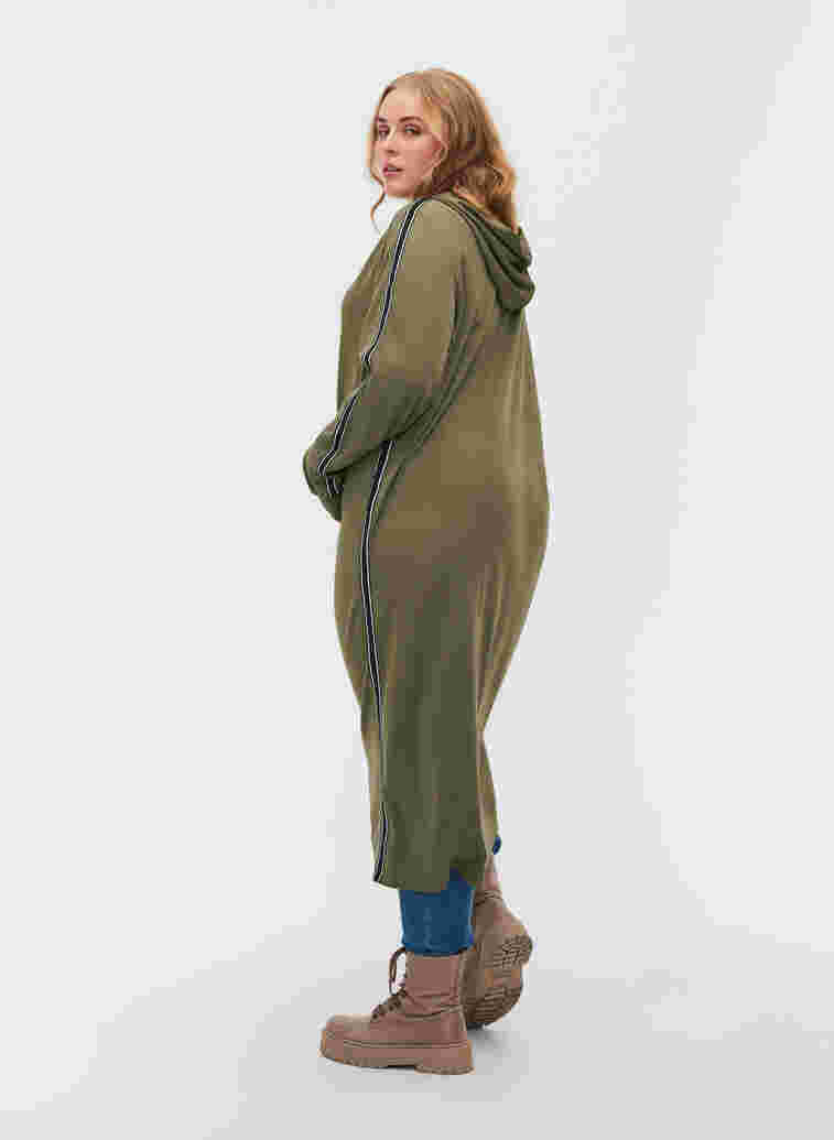 Hooded sweat dress with zip, Dusty Olive, Model image number 1