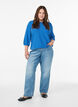 Blouse with texture and 3/4 sleeves, Blue, Model image number 1
