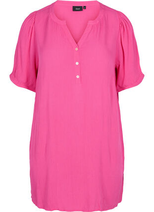 Viscose tunic with V-neck and buttons, Magenta, Packshot image number 0