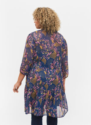 Tunic with floral print and lurex, Blue w. Pink Leaf, Model image number 1