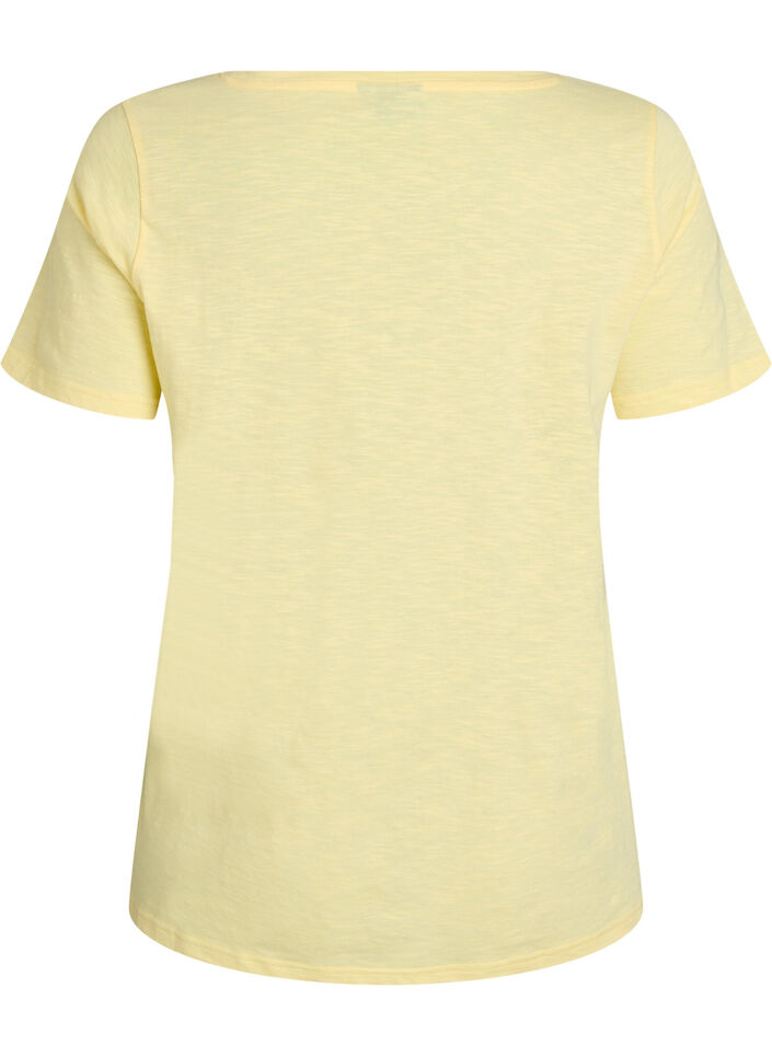 Short-sleeved basic t-shirt with v-neck, Yellow, Packshot image number 1