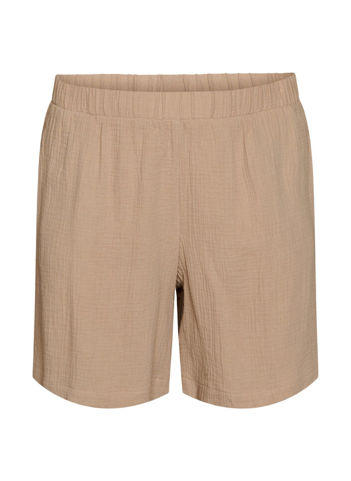 High-waisted cotton muslin shorts, Beige, Packshot image number 0