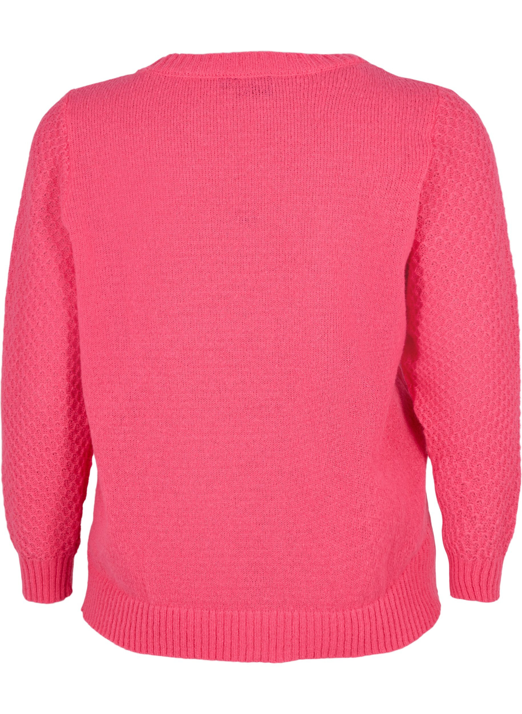 Zizzifashion Knitted jumper with flower details, Hot Pink, Packshot image number 1
